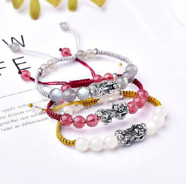 Tibetan Silver, Labradorite, Moonstone & Strawberry Quartz STERLING PIXIU WEALTH Bracelet